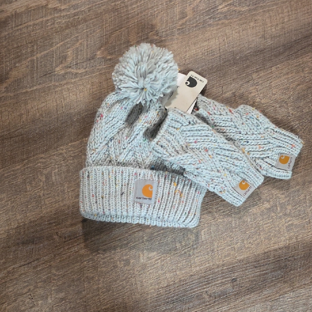 Carhartt Speckled Knit Hat and Mittens - Cream